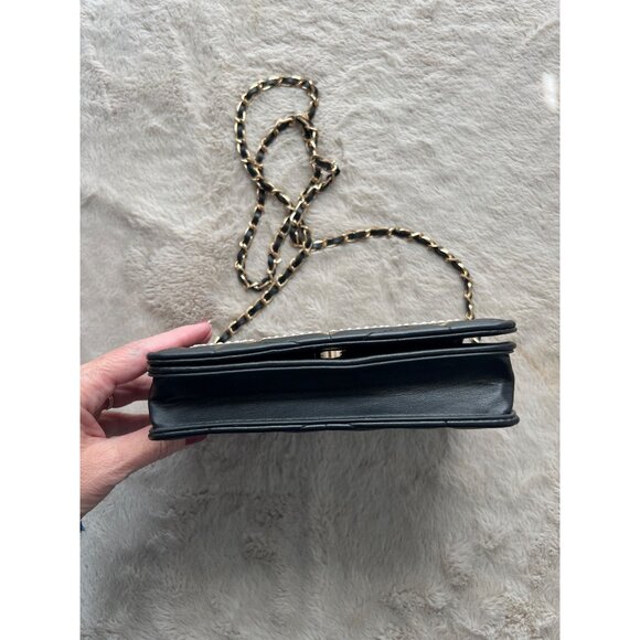 Bebe Quilted Black Leather Crossbody Purse With Gold Chain Strap & Rhinestone Lo - Picture 6 of 15